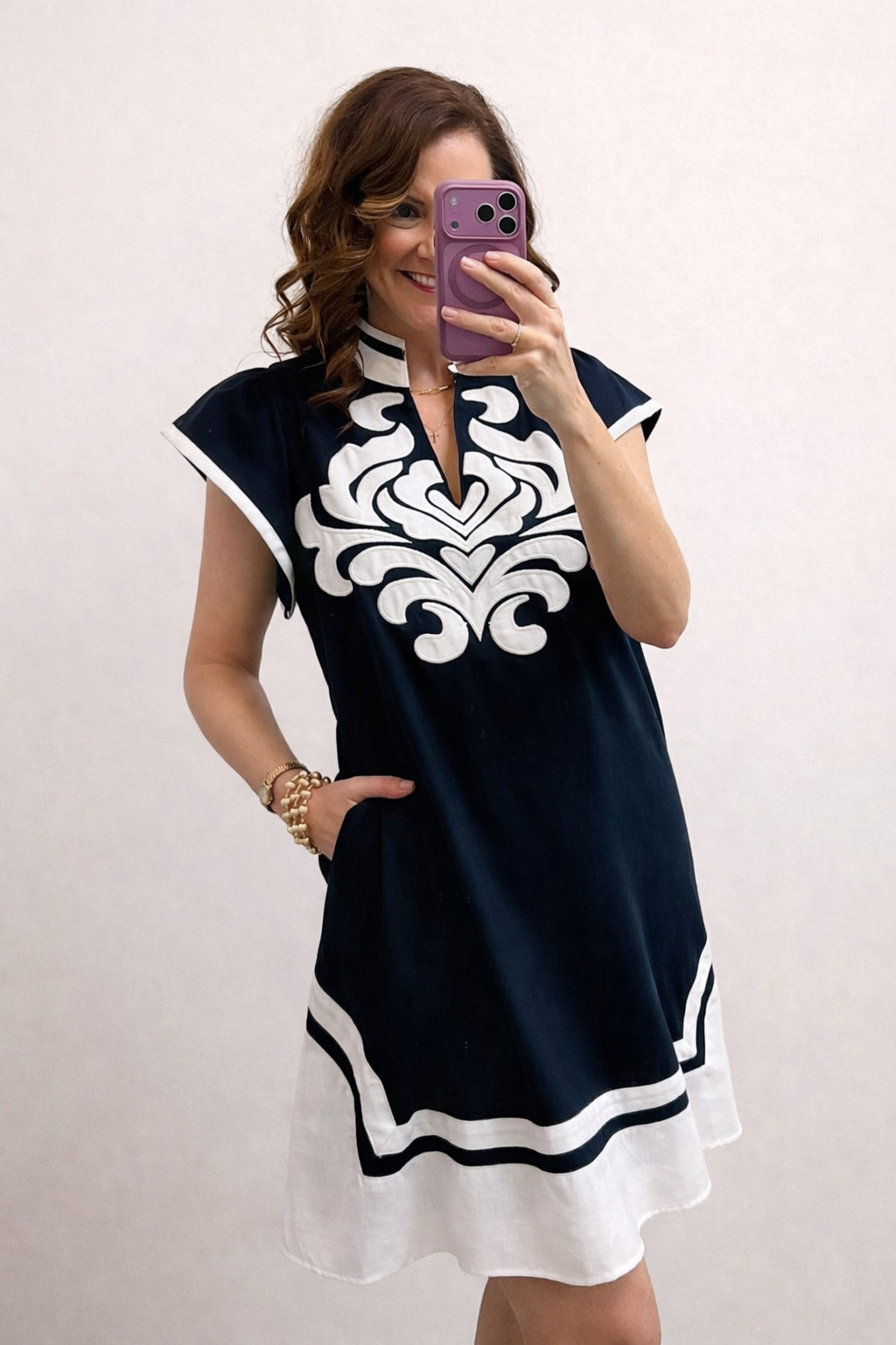 Navy Charm Enbroidered Dress