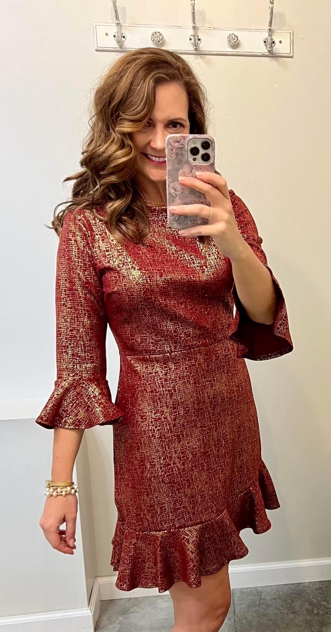 Burgundy & Gold Shimmer Dress
