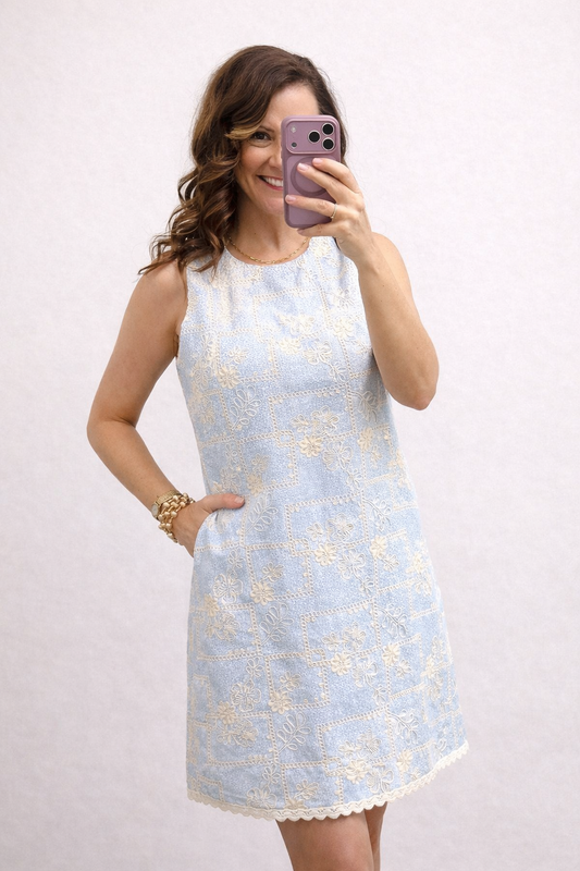 Blue and cream dress