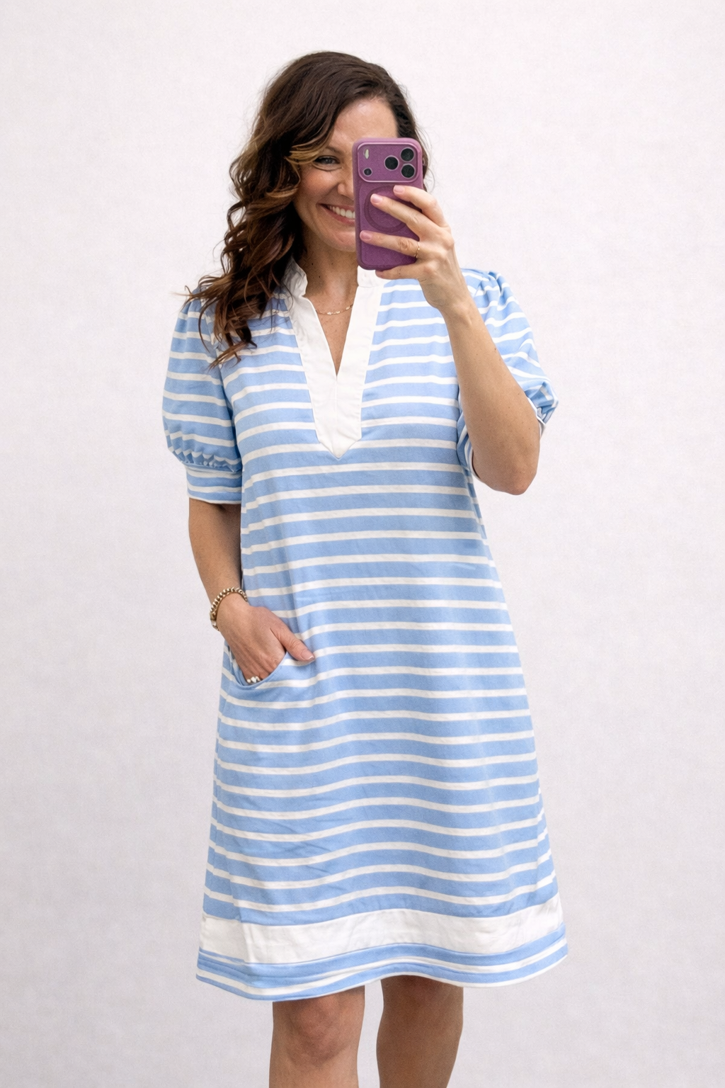 Blue and cream dress