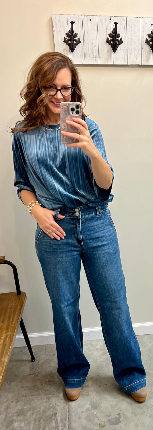 High Waist Double Button Wide Leg Jean