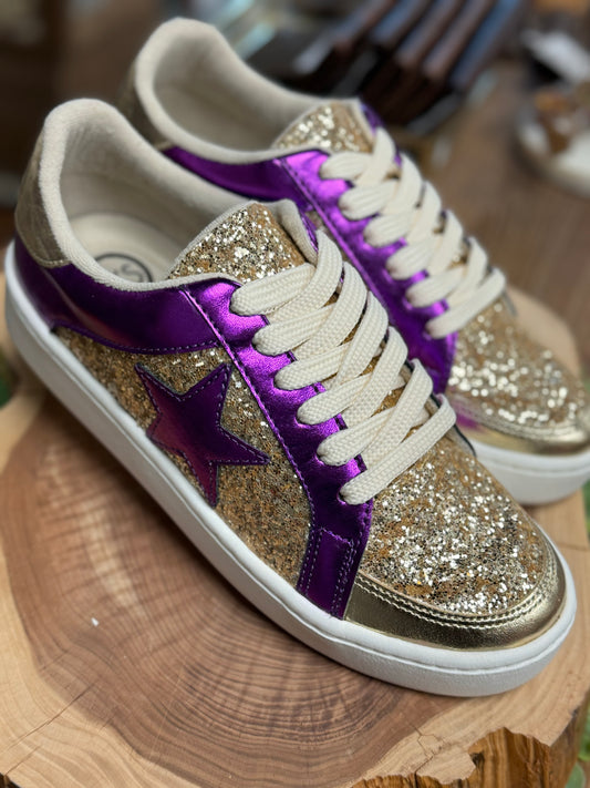 Purple & Gold Glitter Sneakers